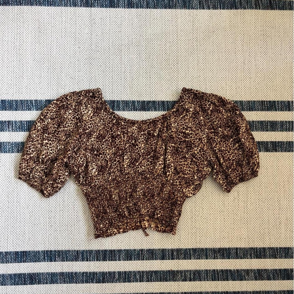 FAITHFULL THE BRAND Animal Leopard print smocked cropped top boho women's size 6